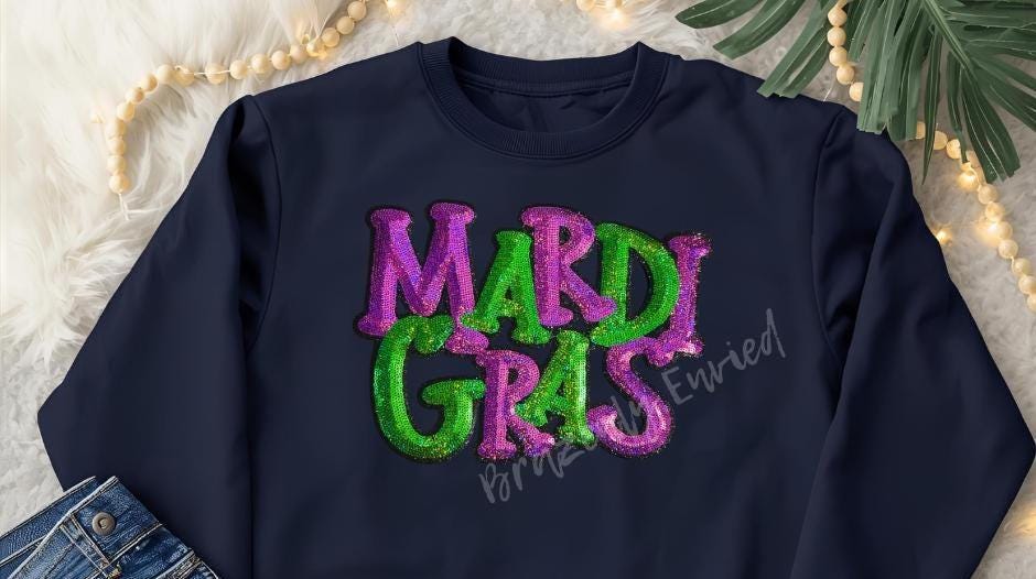 Mardi Gras Sequin Patch - Heat Press Adhesive (11.5"Wx9"H)