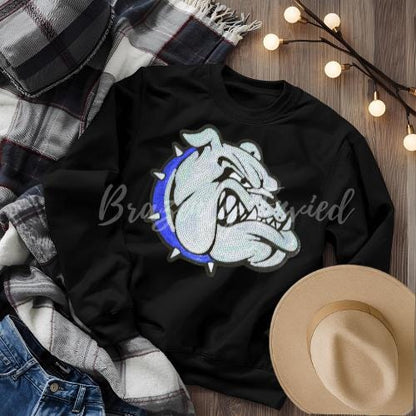 Bulldog Patch  Terrier Mascot Iron On Applique with Multiple Color Collar Options