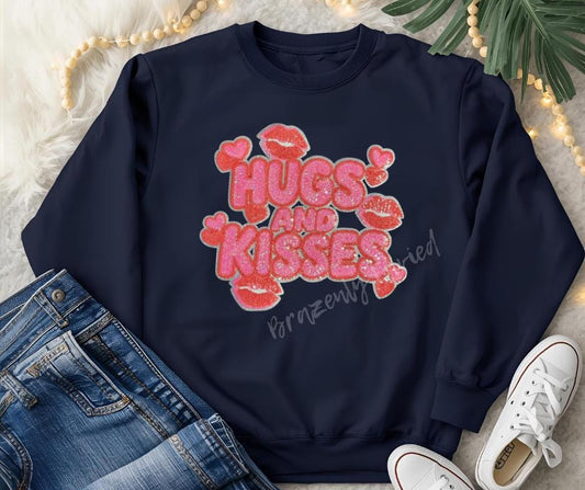 Valentine's Patch Hugs and Kisses  - Holiday Iron On Applique