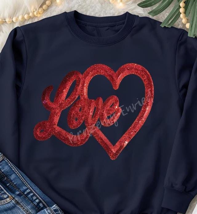 Valentine Patch Love Iron On Sequins Applique Red