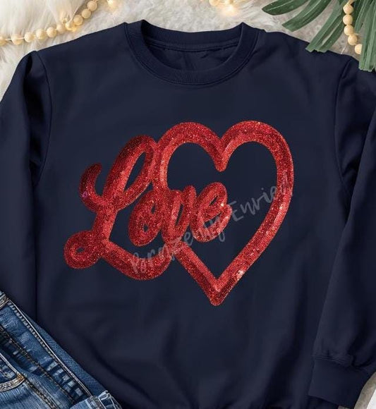 Valentine Patch Love Iron On Sequins Applique Red