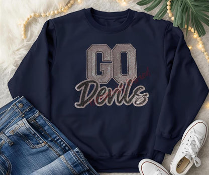 Devils Patch-Go Devils SILVER and Black Sequins Iron On