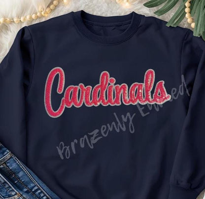 Cardinals Patch: Red & Silver Sequins Iron On Applique