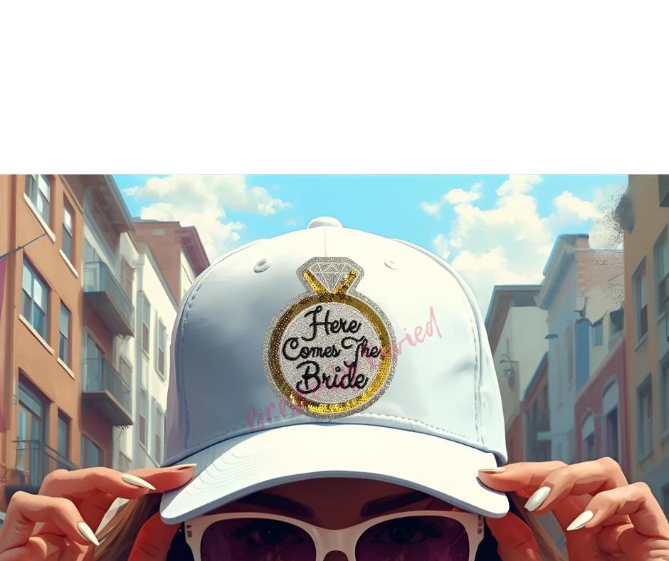 Bride Patch Sequins Iron On Applique Here Comes The Bride Small Hat Patch