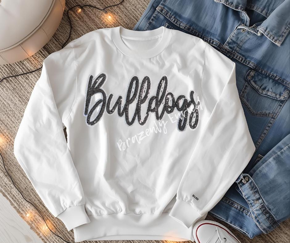 Bulldogs Patch | Iron-On Applique | Black Sequins Script Patch