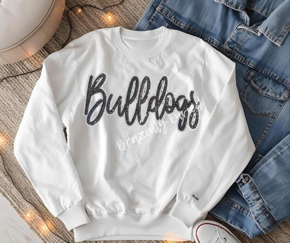 Bulldogs Patch | Iron-On Applique | Black Sequins Script Patch