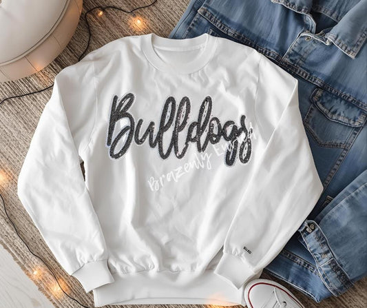 Bulldogs Patch | Iron-On Applique | Black Sequins Script Patch