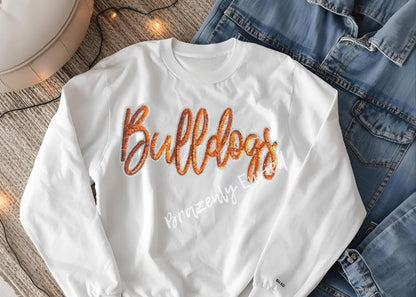 Bulldogs Patch | Iron-On Applique | Orange Sequins Script Patch
