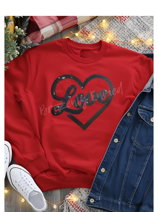 Valentine Patch Love Sequins Iron On Applique Black