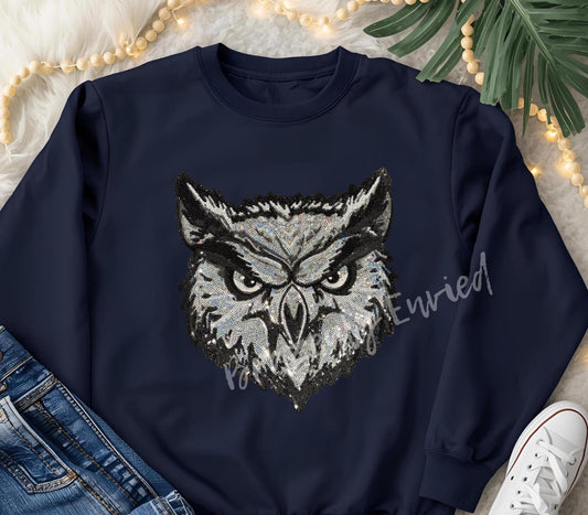 Owls Patch: Silver and Black Sequins Iron On Applique