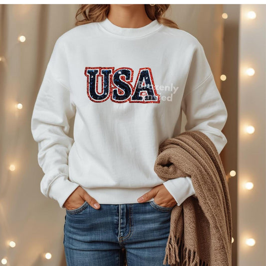 Patriotic USA Sequins Patch (4.75"H x 9.5"W)
