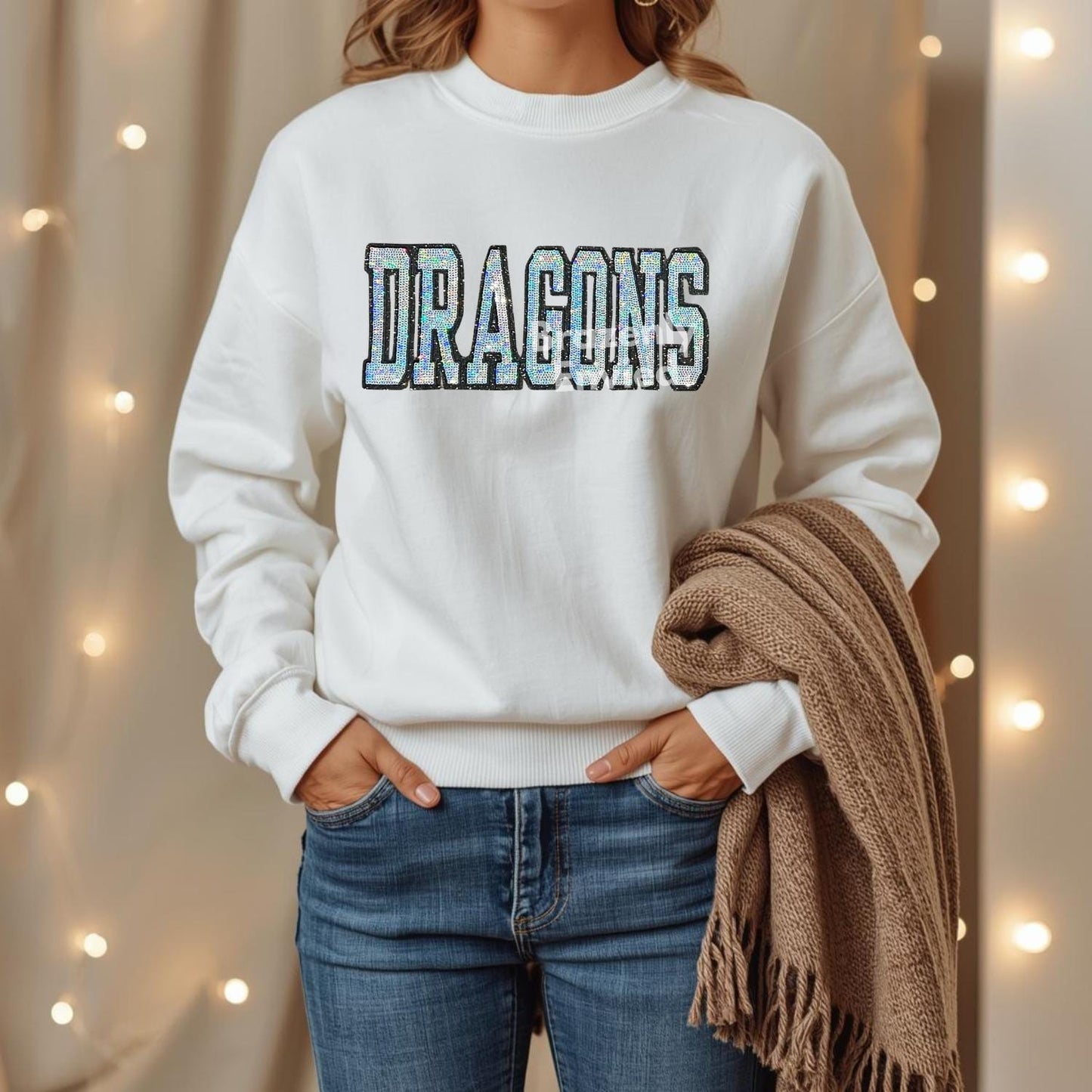 Dragons Patch| Silver Sequins with Black Glitter Backing