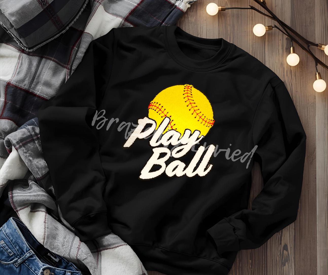 Play Ball Chenille Patch, Baseball Patch, Softball Patch, Sports Patch, Game Day Patch, Iron On Patch for Sweatshirt, Hat, Jacket, Bag
