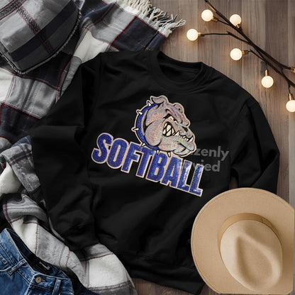 Bulldog Patch | Terries Iron-On Softball Applique | Bulldogs Sequins with Blue Collar