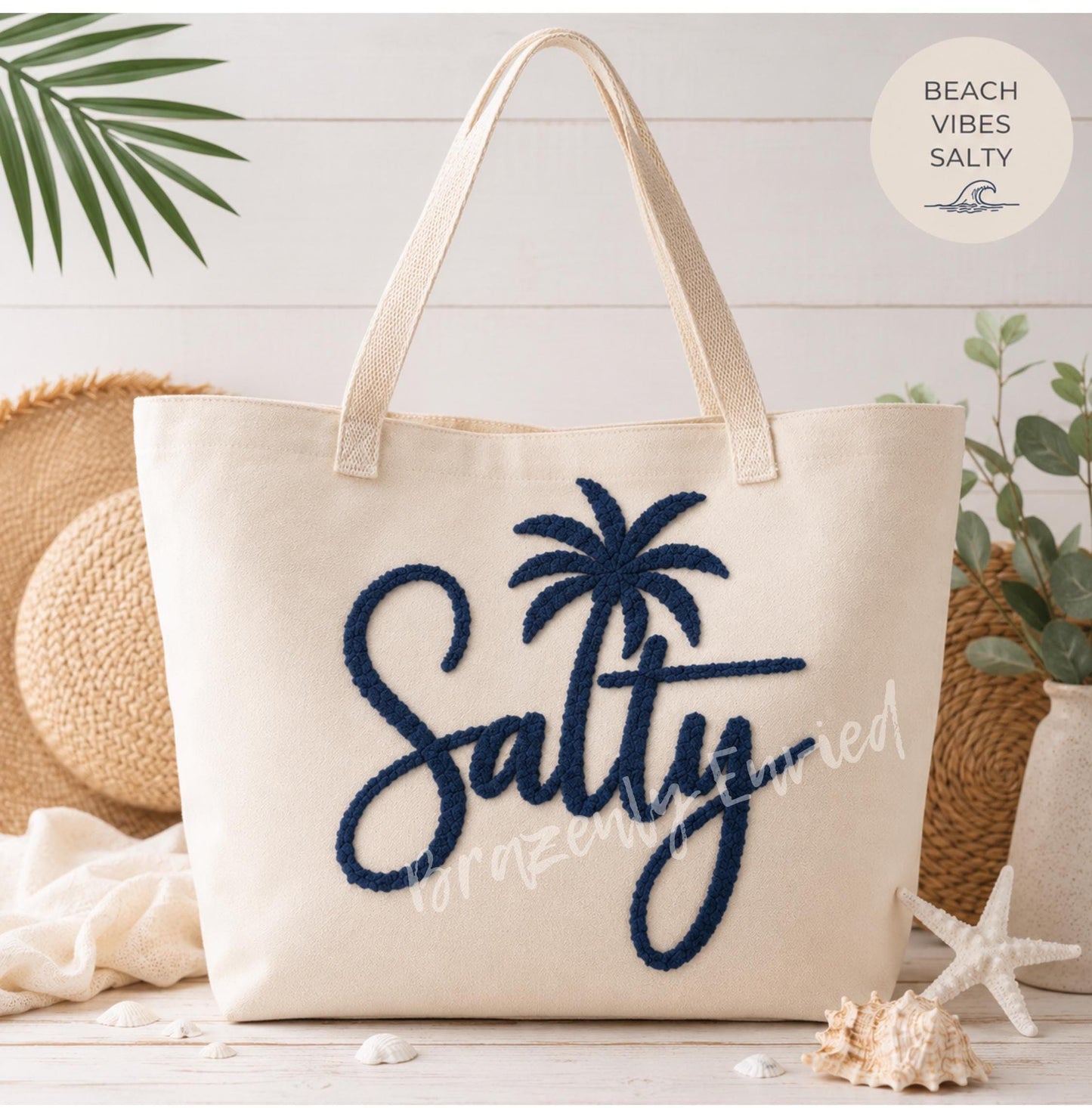 Salty Chenille Patch, Coastal Palm Tree Patch, Beach Patch, Navy Blue Patch, DIY Patch for Sweatshirts Bags Hats Jackets