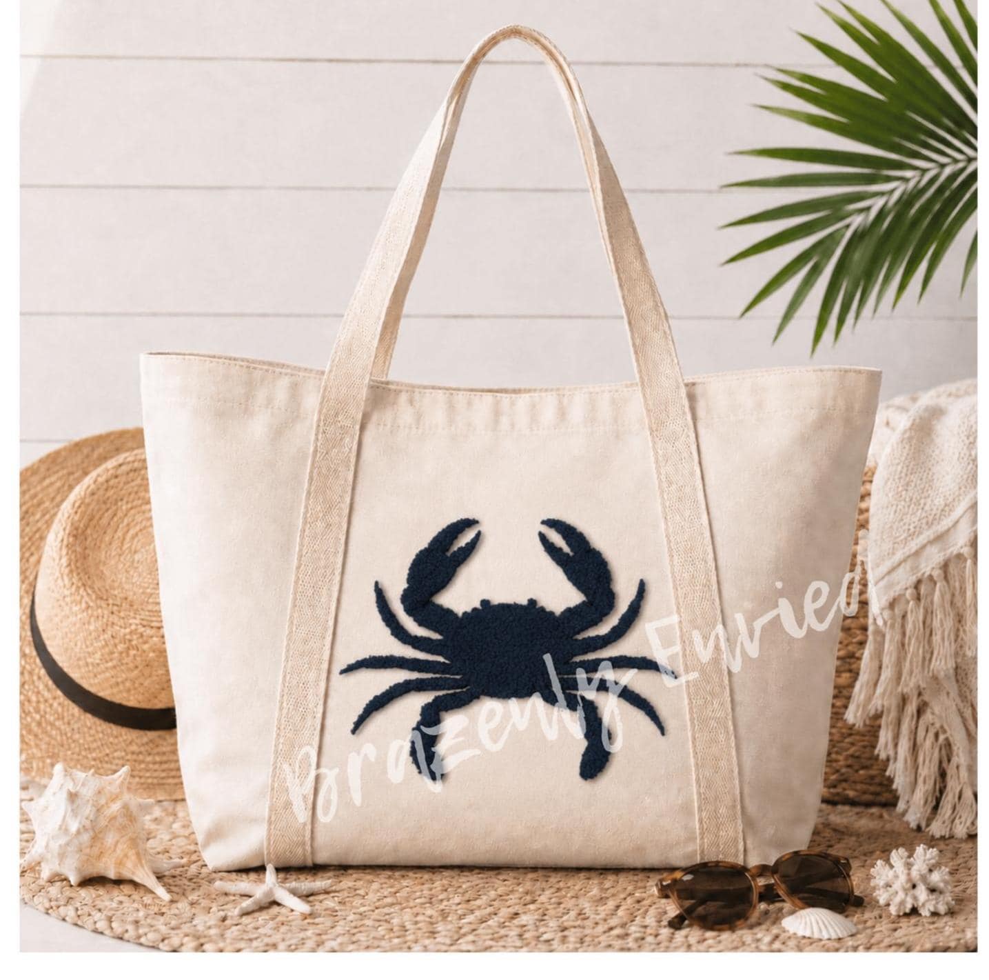Navy Blue Crab Chenille Patch | Coastal Iron On Patch | Beach Sweatshirt Patch | Nautical Crab Applique | Coastal Apparel Supply