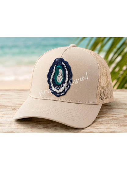 Oyster Shell Sequin Patch, Coastal Patch, Beach Hat Patch, Oyster Roast Patch, DIY Patch for Trucker Hats Bags Jackets