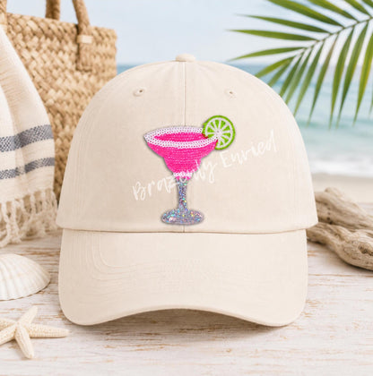 Margarita Sequin Patch, Pink Cocktail Patch, Summer Hat Patch, Bachelorette Patch, Beach Patch for Trucker Hats Bags Jackets