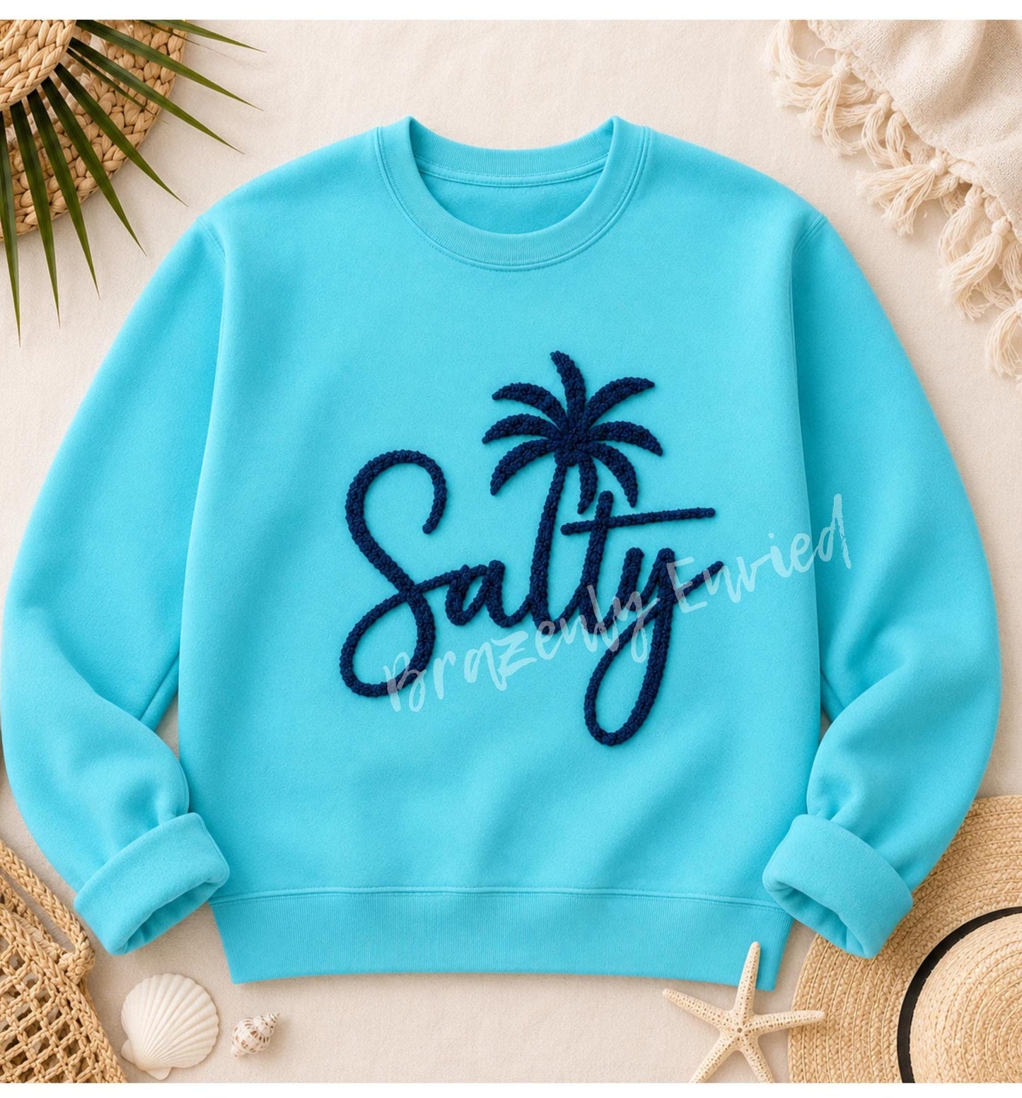 Salty Chenille Patch, Coastal Palm Tree Patch, Beach Patch, Navy Blue Patch, DIY Patch for Sweatshirts Bags Hats Jackets