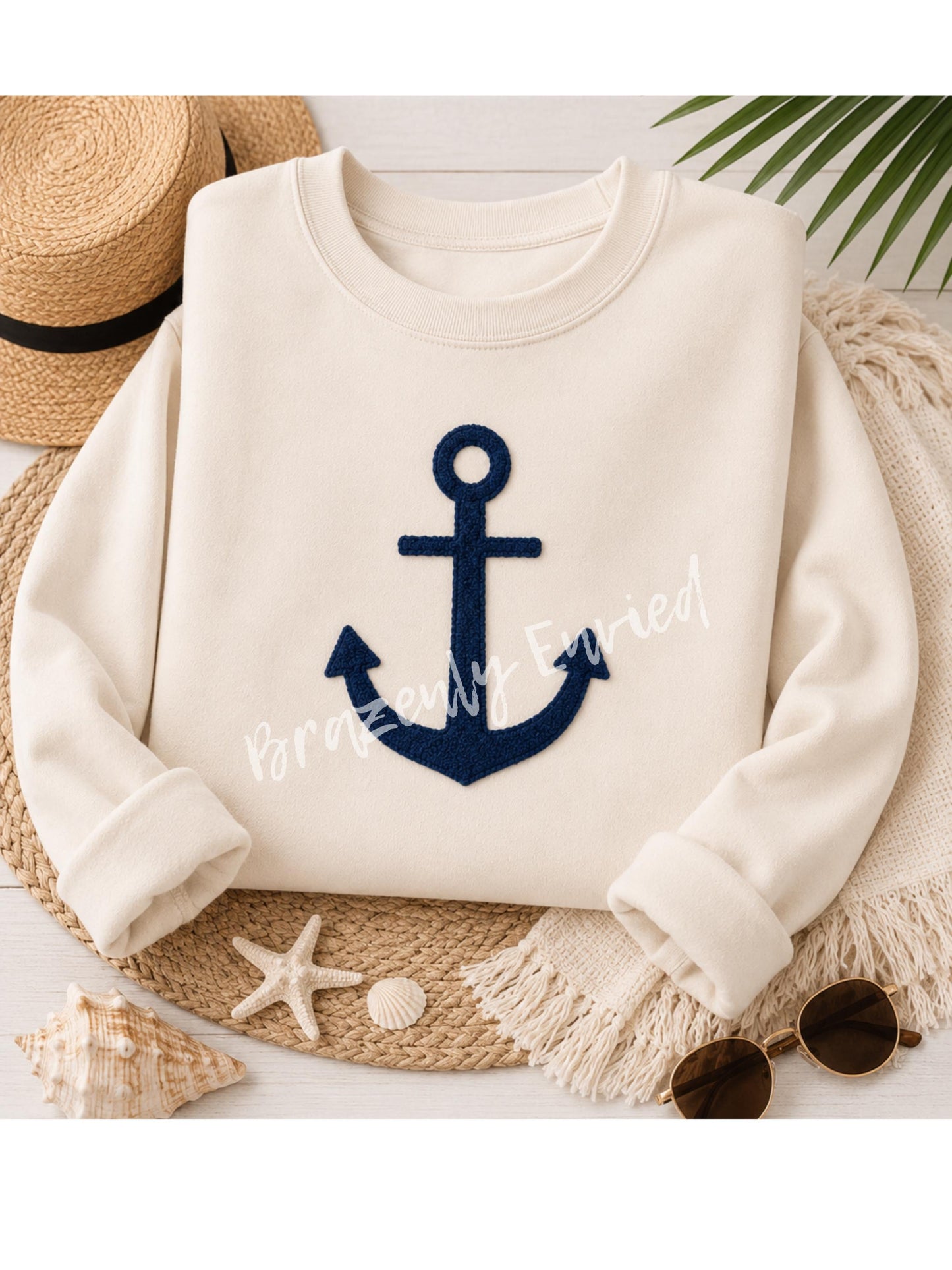 Navy Blue Anchor Chenille Patch | Coastal Iron On Patch | Nautical Sweatshirt Applique | Beach Patch | Ocean Apparel Supply