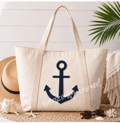 Navy Blue Anchor Chenille Patch | Coastal Iron On Patch | Nautical Sweatshirt Applique | Beach Patch | Ocean Apparel Supply