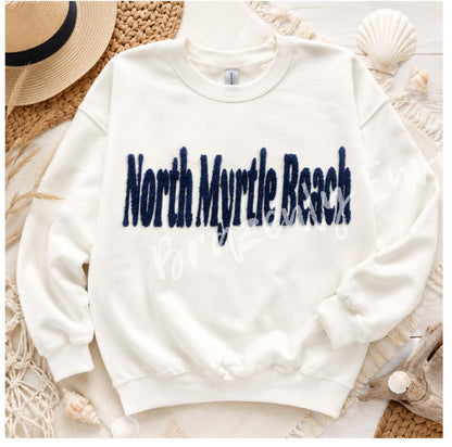 North Myrtle Beach Chenille Patch | Navy Blue Coastal Iron On Patch | Beach Town Sweatshirt Applique | South Carolina Patch