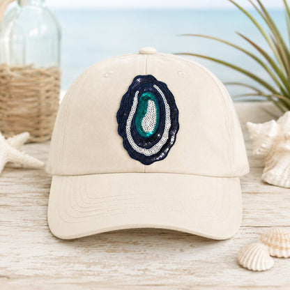 Oyster Shell Sequin Patch, Coastal Patch, Beach Hat Patch, Oyster Roast Patch, DIY Patch for Trucker Hats Bags Jackets