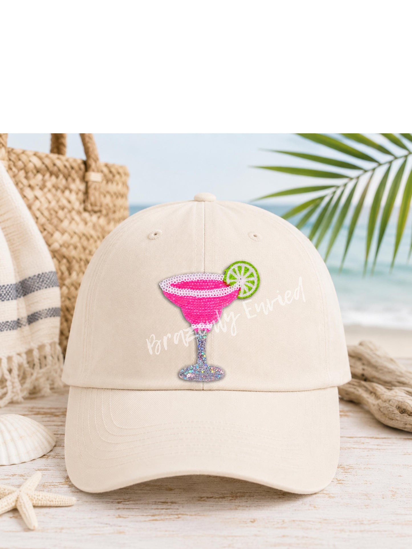 Margarita Sequin Patch, Pink Cocktail Patch, Summer Hat Patch, Bachelorette Patch, Beach Patch for Trucker Hats Bags Jackets
