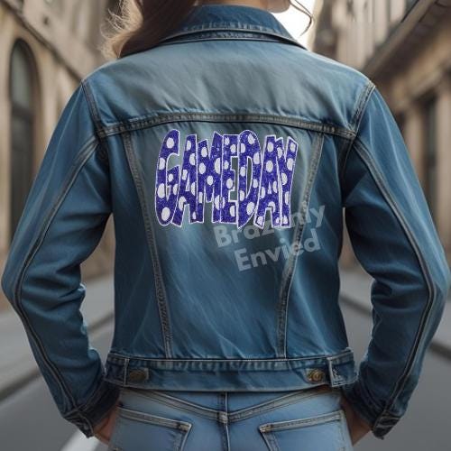 GAMEDAY Royal Blue Polka Dot Patch | Blue Sequin Game Day Patch | Iron-On Football Patch | School Spirit Sports Apparel | Sports Patch