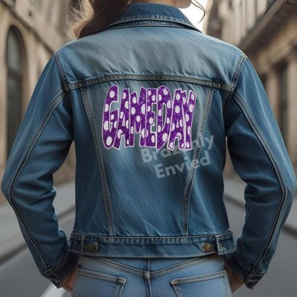 GAMEDAY Purple Polka Dot Patch | Purple Sequin Game Day Patch | Iron-On Football Patch | School Spirit Sports Apparel | Sports Patch