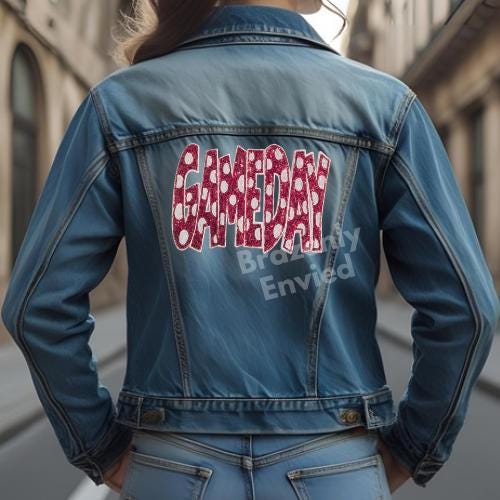 GAMEDAY Red Polka Dot Patch | Red Sequin Game Day Patch | Iron-On Football Patch | School Spirit Sports Apparel | Sports Patch