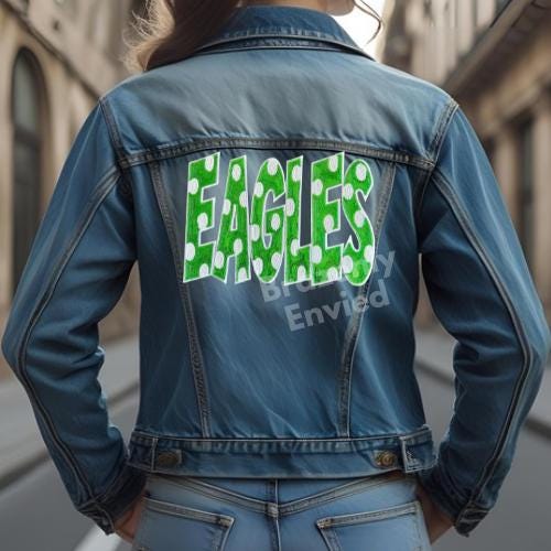 EAGLES Patch Green/White Polka Dot Patch GAMEDAY| Green Sequin Patch | Iron-On Football Patch | School Spirit Sports Apparel | Sports Patch