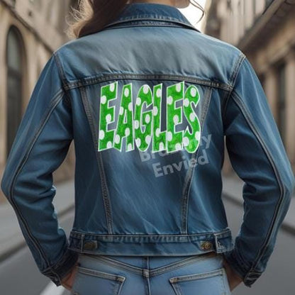 EAGLES Patch Green/White Polka Dot Patch GAMEDAY| Green Sequin Patch | Iron-On Football Patch | School Spirit Sports Apparel | Sports Patch