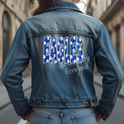 EAGLES Patch Royal Blue Polka Dot Patch | Blue Sequin  Patch | Iron-On Football Patch | School Spirit Sports Apparel | Sports Patch