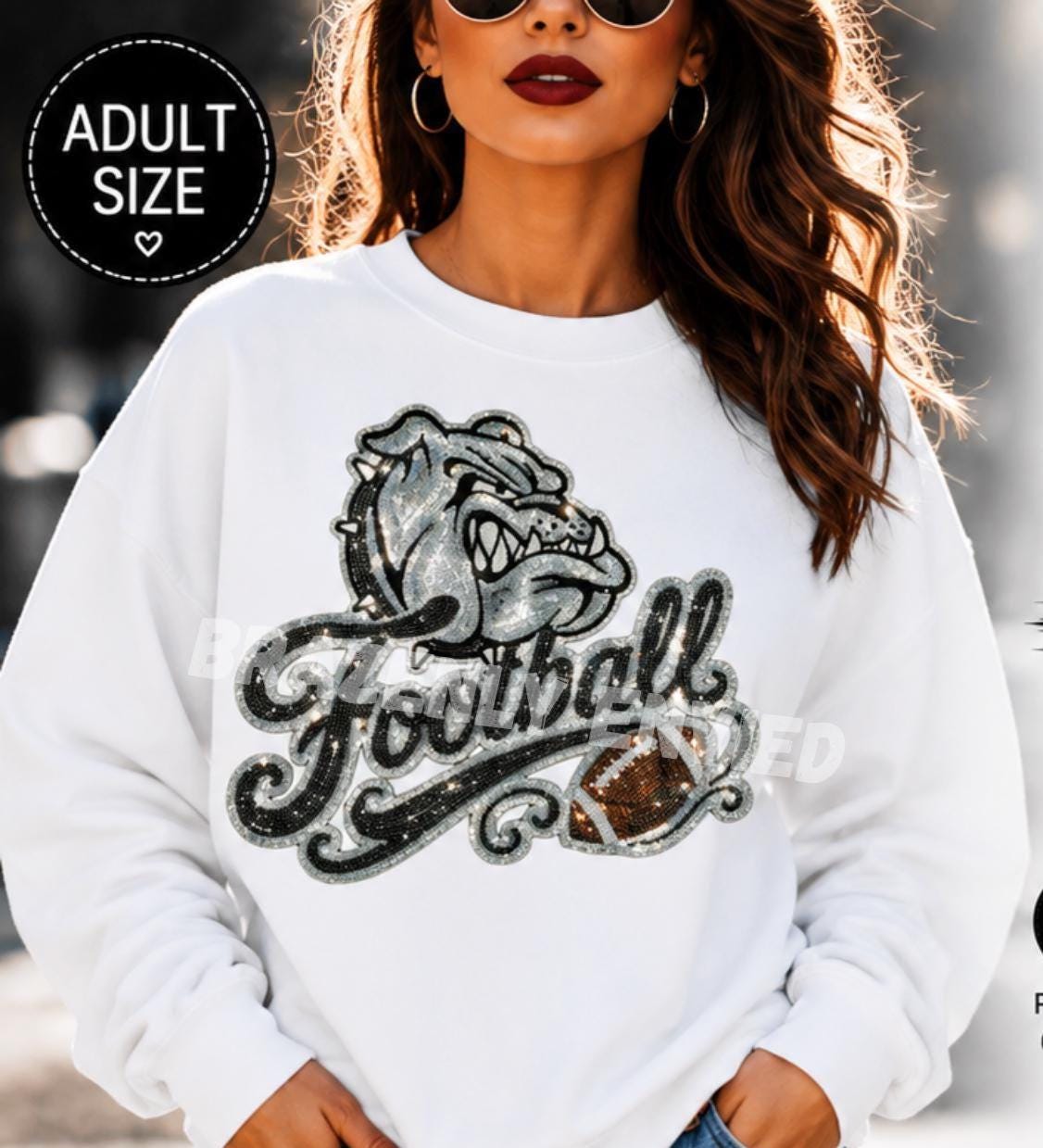 Game Day Bulldogs Football Patch |Black and  Silver Sequin Patch | Large Iron On School Spirit Patch | Football Sweatshirt Applique
