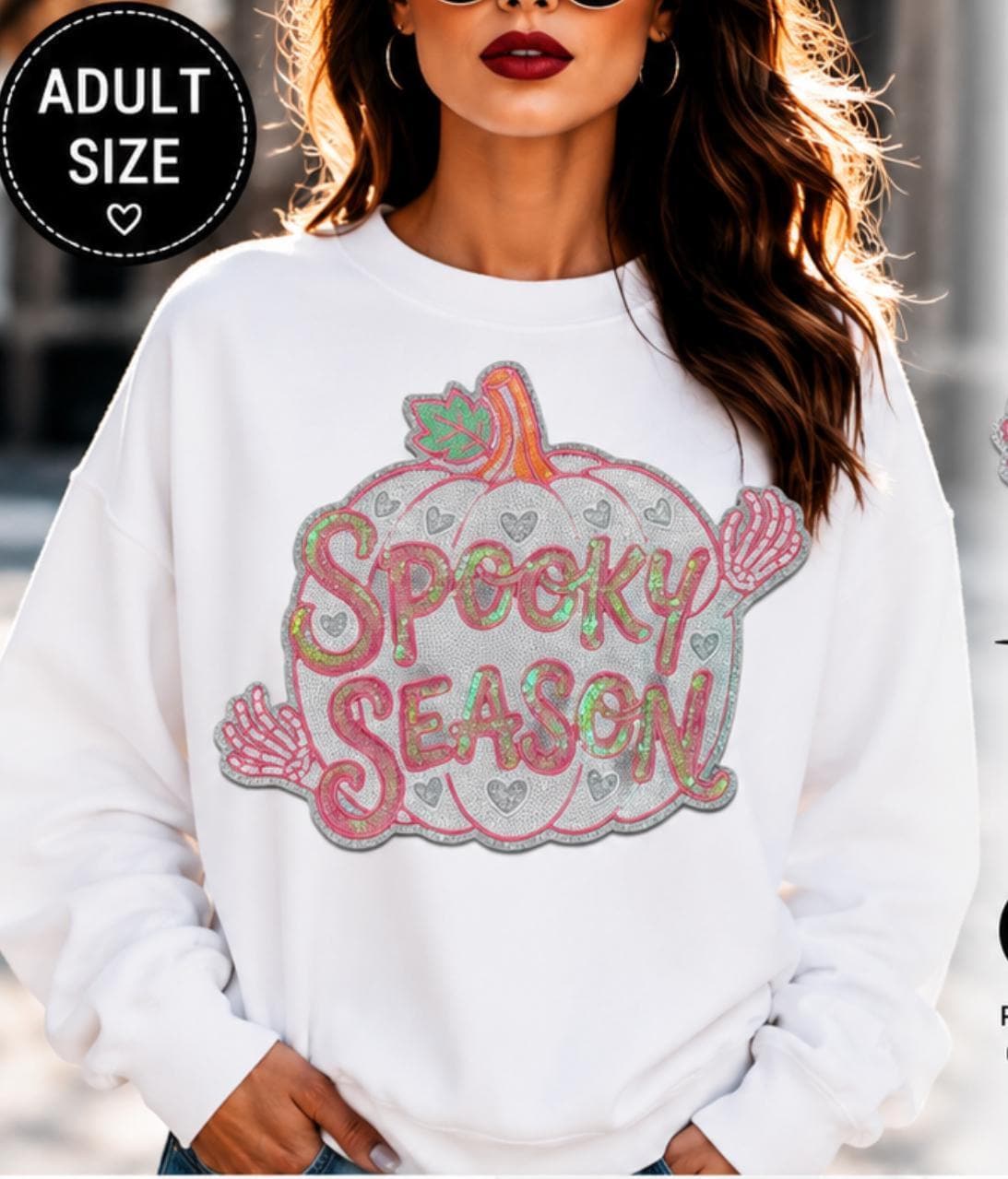 Spooky Season Pumpkin Patch | Pink Silver Sequin Iron On Patch | Large Halloween Sweatshirt Patch | Cute Fall Applique