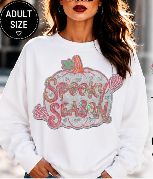 Spooky Season Pumpkin Patch | Pink Silver Sequin Iron On Patch | Large Halloween Sweatshirt Patch | Cute Fall Applique