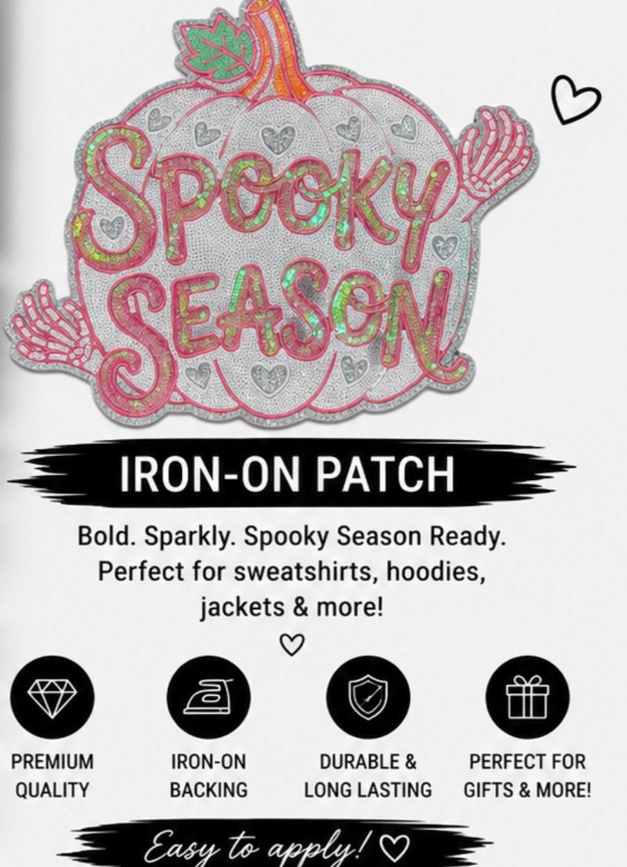 Spooky Season Pumpkin Patch | Pink Silver Sequin Iron On Patch | Large Halloween Sweatshirt Patch | Cute Fall Applique