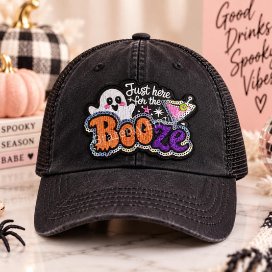 Halloween Patch  Just Here For the BooZE Sequins Patch Iron On Applique Hat Patch