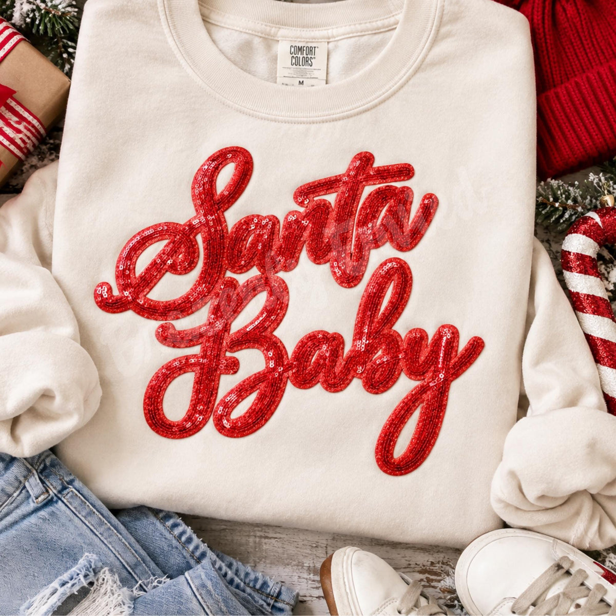 Santa Baby Patch | Sequins  Christmas Iron On Patch |  Holiday Applique