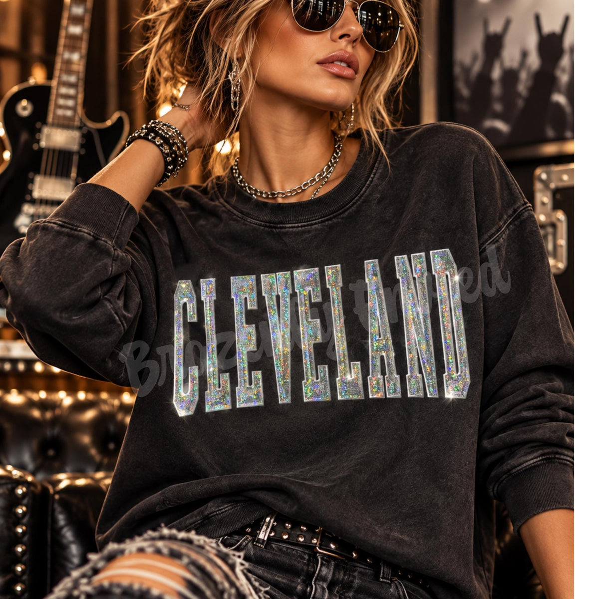 Cleveland  Patch 11.5" Wide |Silver Sequin & Embroidered Iron On Patch | City Spirit Sweatshirt Patch | Ready to Ship