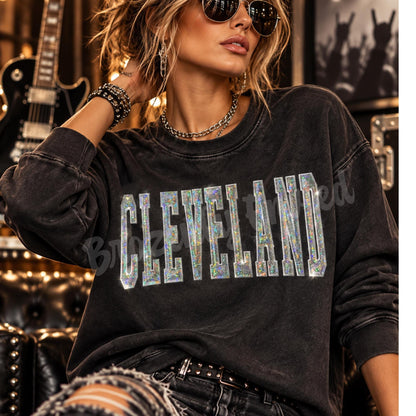 Cleveland  Patch 11.5" Wide |Silver Sequin & Embroidered Iron On Patch | City Spirit Sweatshirt Patch | Ready to Ship