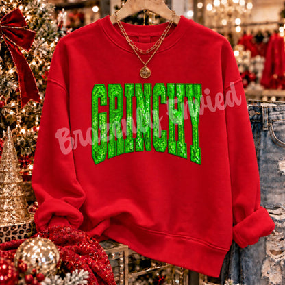 Christmas Patch 10.5" Wide |Green Sequin & Embroidered Iron On Patch | Holiday Sweatshirt Patch | Ready to Ship