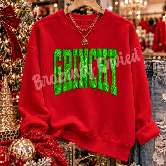 Christmas Patch 10.5" Wide |Green Sequin & Embroidered Iron On Patch | Holiday Sweatshirt Patch | Ready to Ship