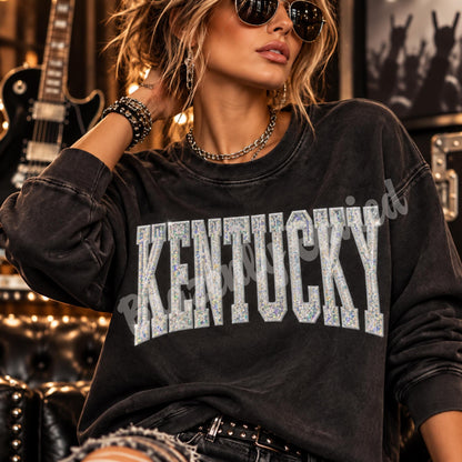 Kentucky  Patch 11.5/8" Wide |Silver Sequin & Embroidered Iron On Patch | City Spirit Sweatshirt Patch | Ready to Ship