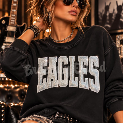 Eagles Patch |Silver Sequin & Embroidered Iron On Patch |  Boutique Quality Patch | Ready to Ship