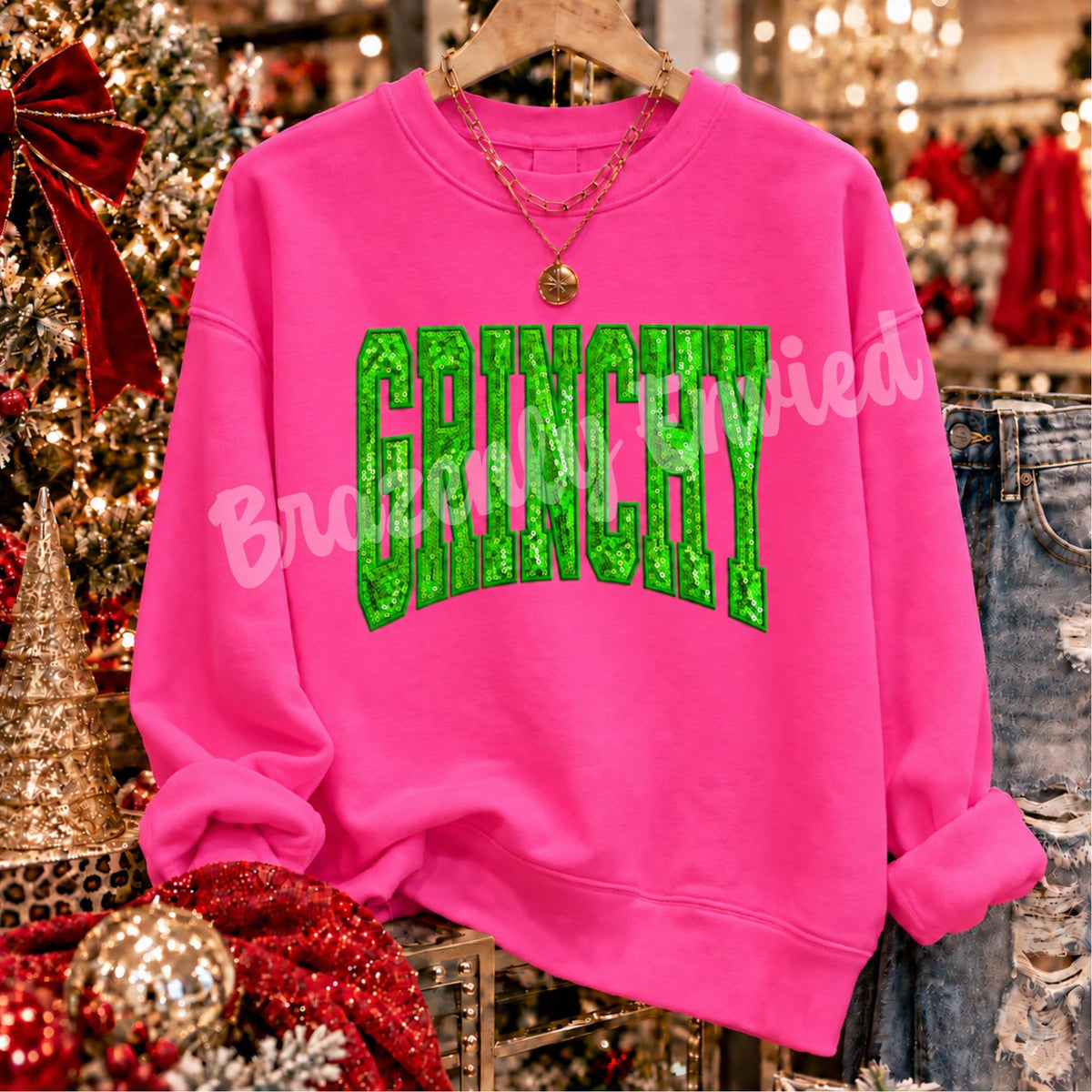 Christmas Patch 10.5" Wide |Green Sequin & Embroidered Iron On Patch | Holiday Sweatshirt Patch | Ready to Ship