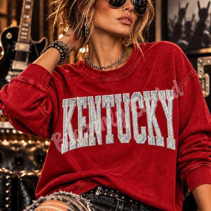 Kentucky  Patch 11.5/8" Wide |Silver Sequin & Embroidered Iron On Patch | City Spirit Sweatshirt Patch | Ready to Ship