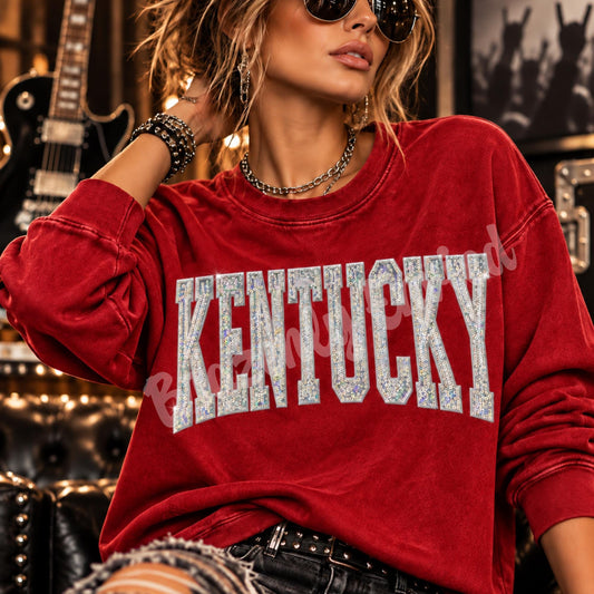 Kentucky  Patch 11.5/8" Wide |Silver Sequin & Embroidered Iron On Patch | City Spirit Sweatshirt Patch | Ready to Ship