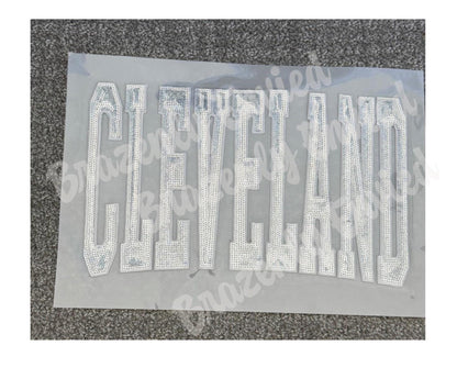 Cleveland  Patch 11.5" Wide |Silver Sequin & Embroidered Iron On Patch | City Spirit Sweatshirt Patch | Ready to Ship